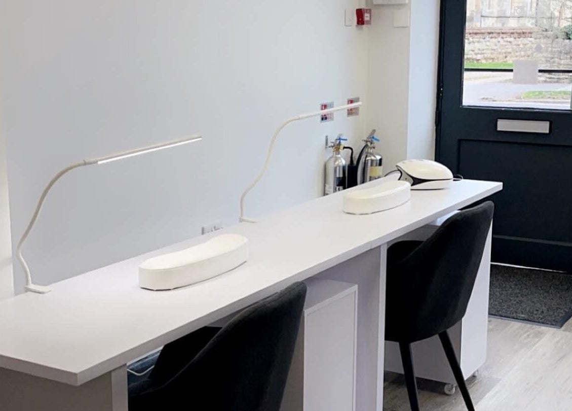 Modern manicure stations at Kutz Salon, Lincoln, England, GB for a professional nail experience.