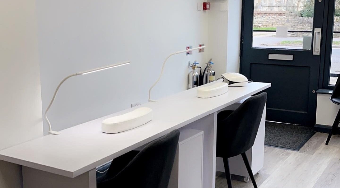 Modern manicure stations at Kutz Salon, Lincoln, England, GB for a professional nail experience.