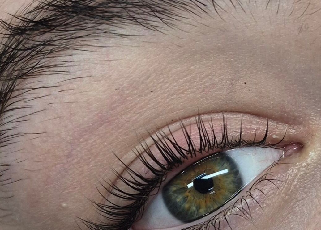 Close-up of professionally enhanced eyelashes at E-Creations Beauty Salon, Jeffreys Bay, Eastern Cape, ZA.