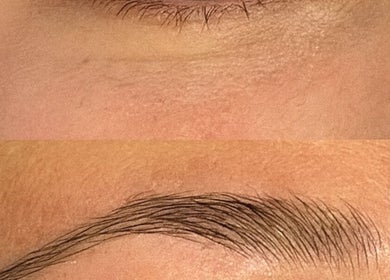 Before and after eyebrow microblading at ILash and Beauty Bar, Baringa, Queensland, AU.