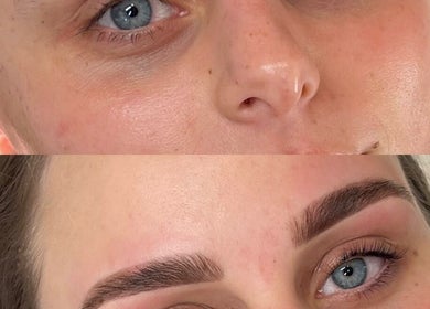 Before and after photos of eyebrow enhancement at ILash and Beauty Bar, Baringa, Queensland, AU.