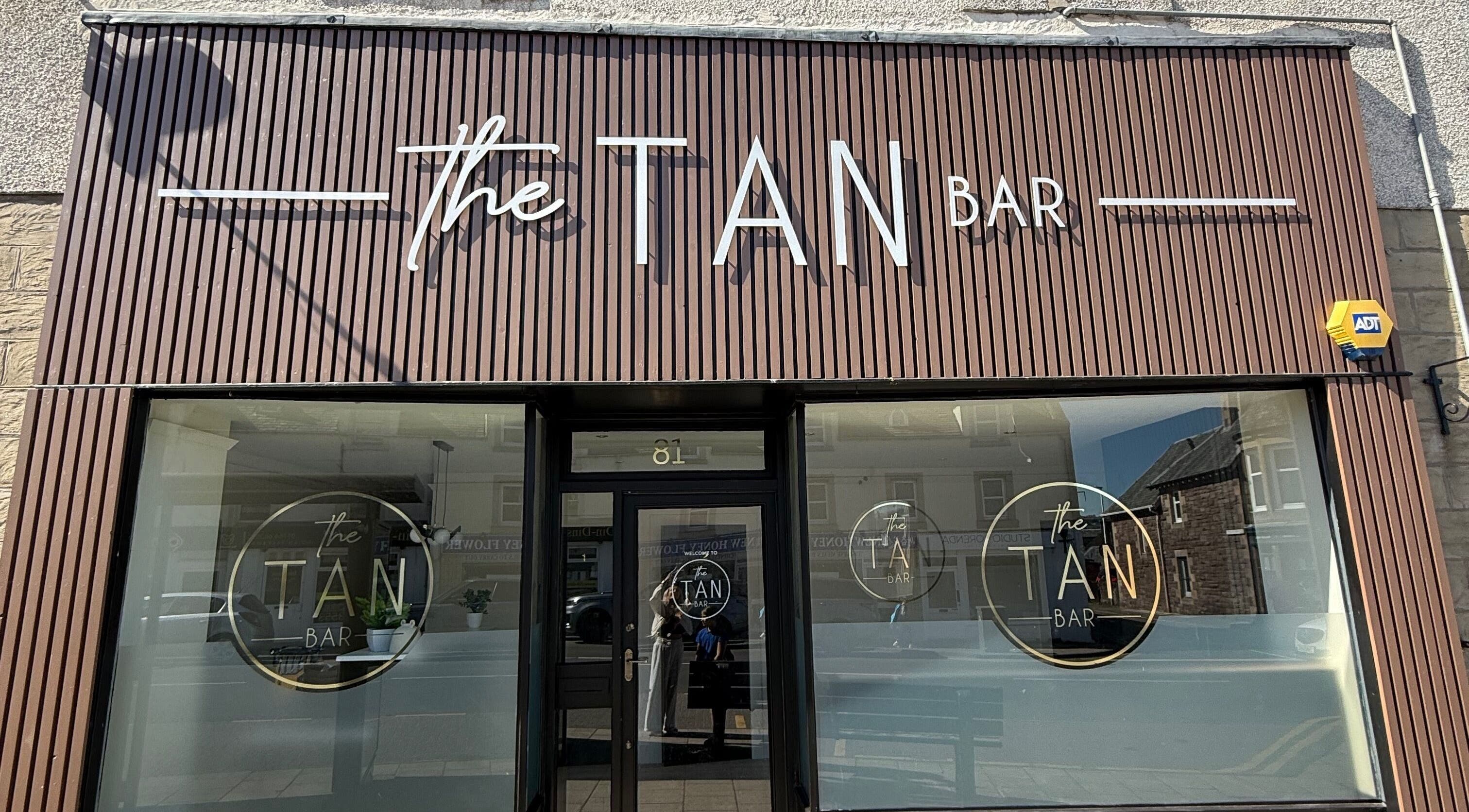 Exterior of The Glam Bar in Auchterarder, Scotland, GB, showing modern storefront design.