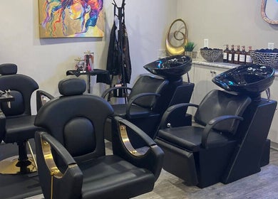 Modern salon chairs and wash stations at ReVive at the Ridge - Fuquay, Fuquay-varina, North Carolina, US.