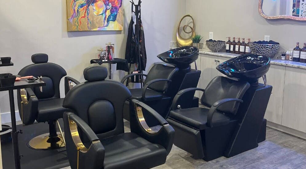 Modern salon chairs and wash stations at ReVive at the Ridge - Fuquay, Fuquay-varina, North Carolina, US.