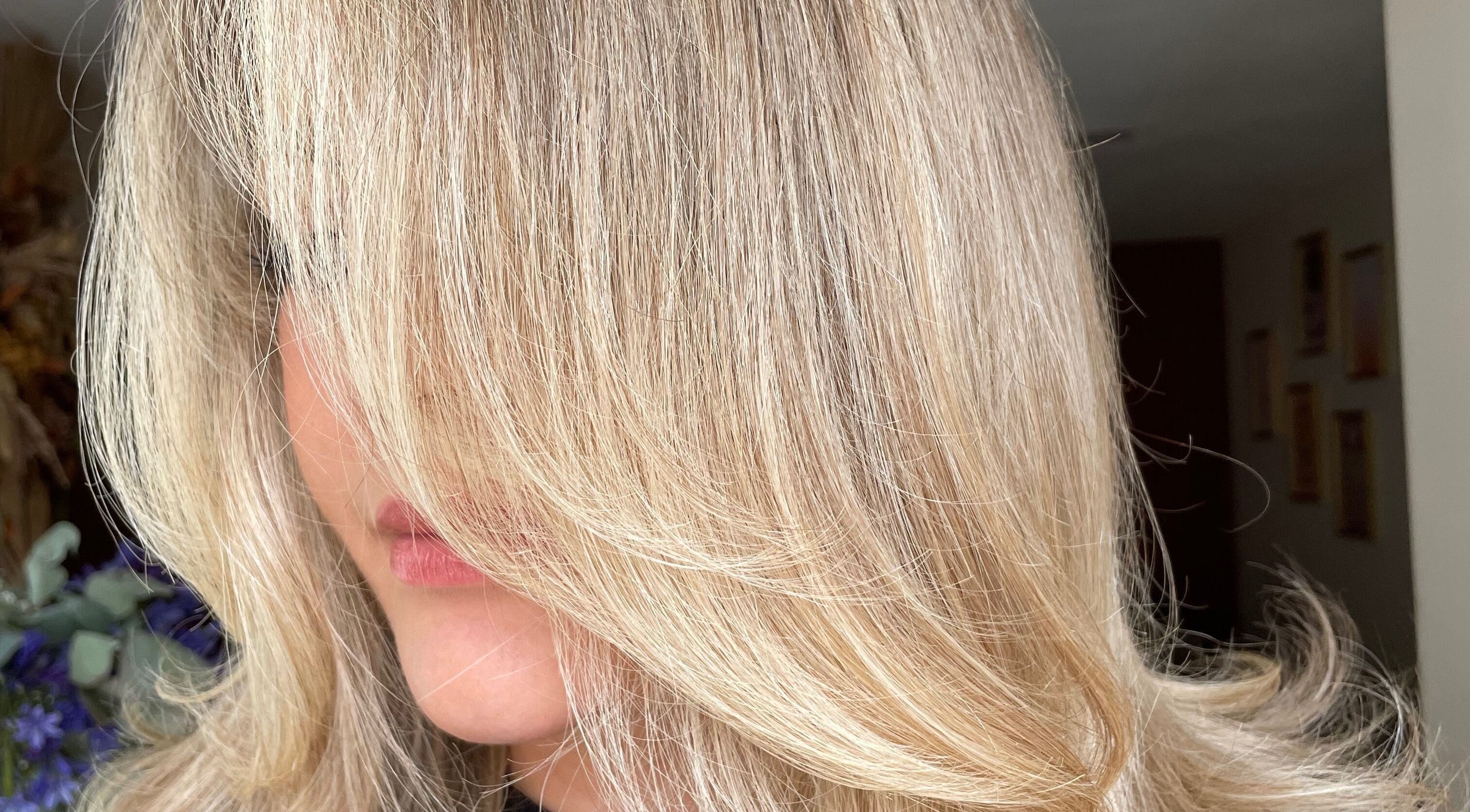 Elegant blonde hairstyle crafted at Ffi Hair, Church Village, Wales, GB.