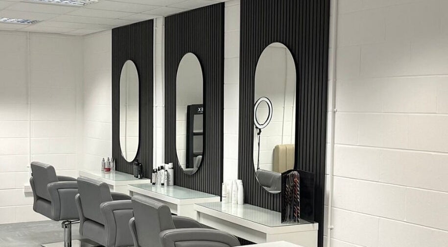 Elegant salon mirrors and chairs at The Secret Salon, Dinnington, England, GB.