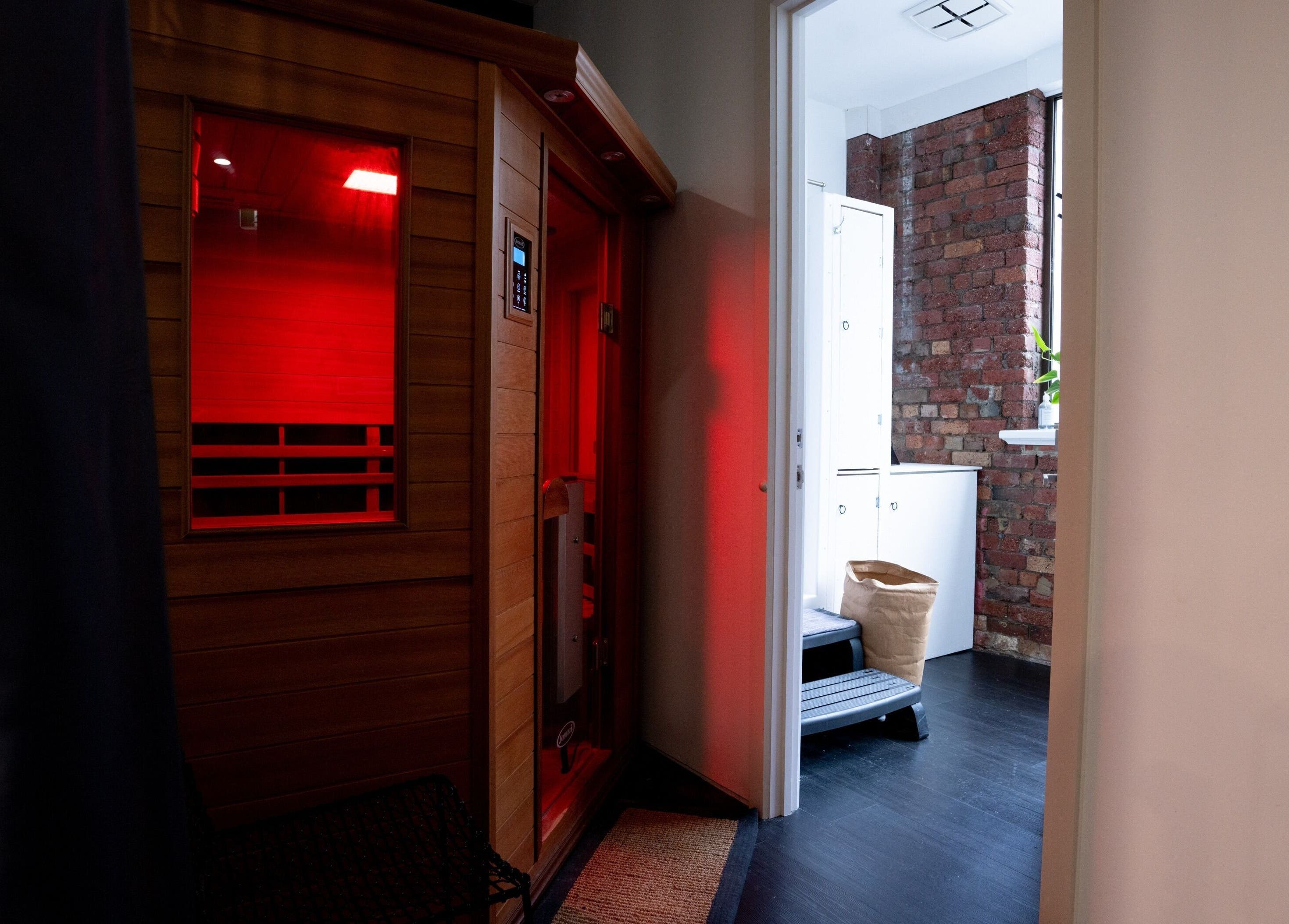 Relaxing sauna room at Gentle Recovery, South Melbourne, VIC, AU, offering a serene wellness experience.
