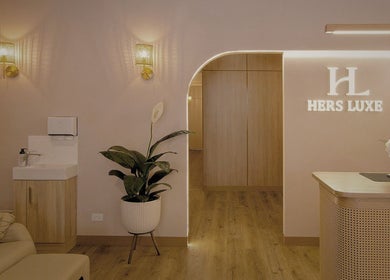 Stylish reception at Hers Luxe - Camberwell, Melbourne, Victoria, AU, featuring chic decor and welcoming ambiance.