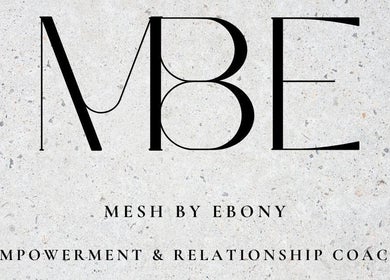 Logo for Mesh By Ebony L- Coaching in Colchester, England, GB, featuring elegant black typography on a textured background.