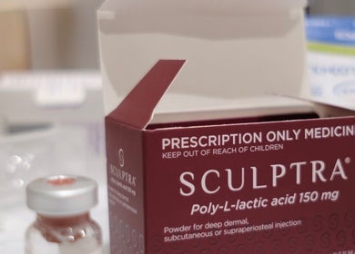Sculptra treatment box at Naomi Laser and Skin Clinic, Mascot, New South Wales, AU showcasing cosmetic offerings.