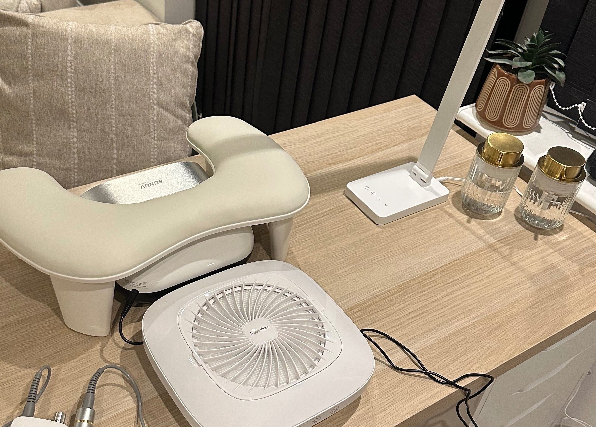 Chic nail station at Venus Studios, Kirkby In Ashfield, England, GB, showcasing modern design and comfort.