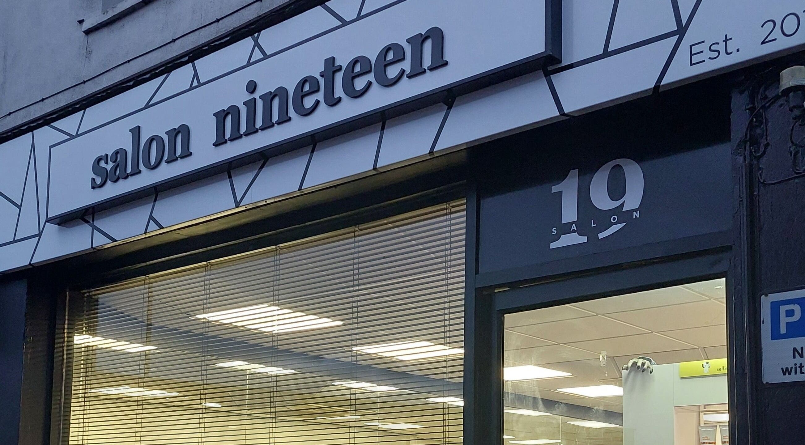 Exterior of Salon19 Coleraine in Coleraine, Northern Ireland, GB featuring modern signage and window.