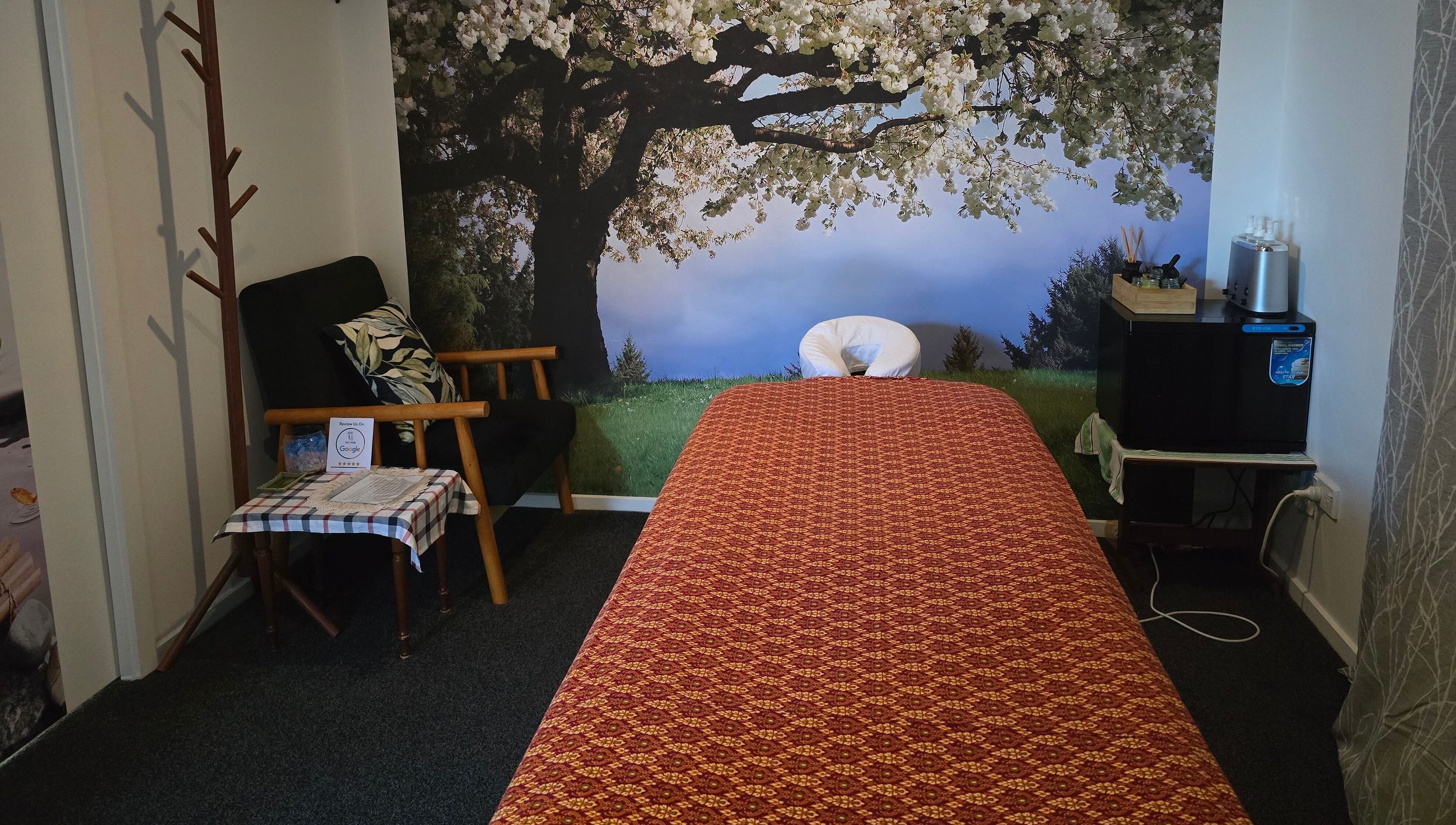 Relaxing massage room at Sawasdee Massage in Christchurch, Canterbury, NZ with tranquil decor and comfortable setting.