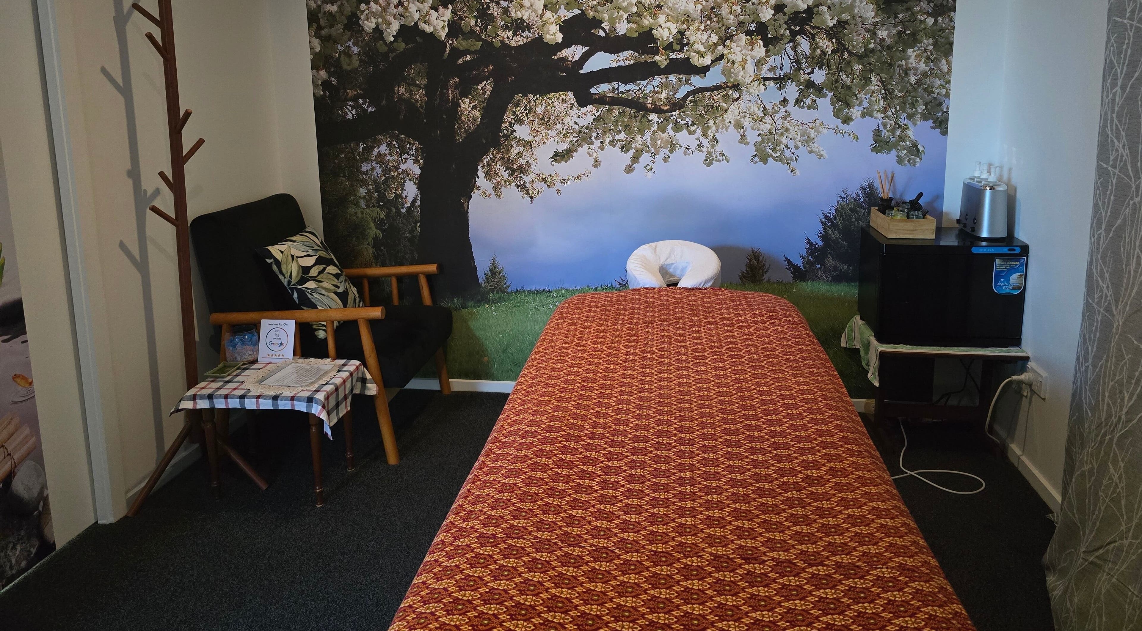 Relaxing massage room at Sawasdee Massage in Christchurch, Canterbury, NZ with tranquil decor and comfortable setting.