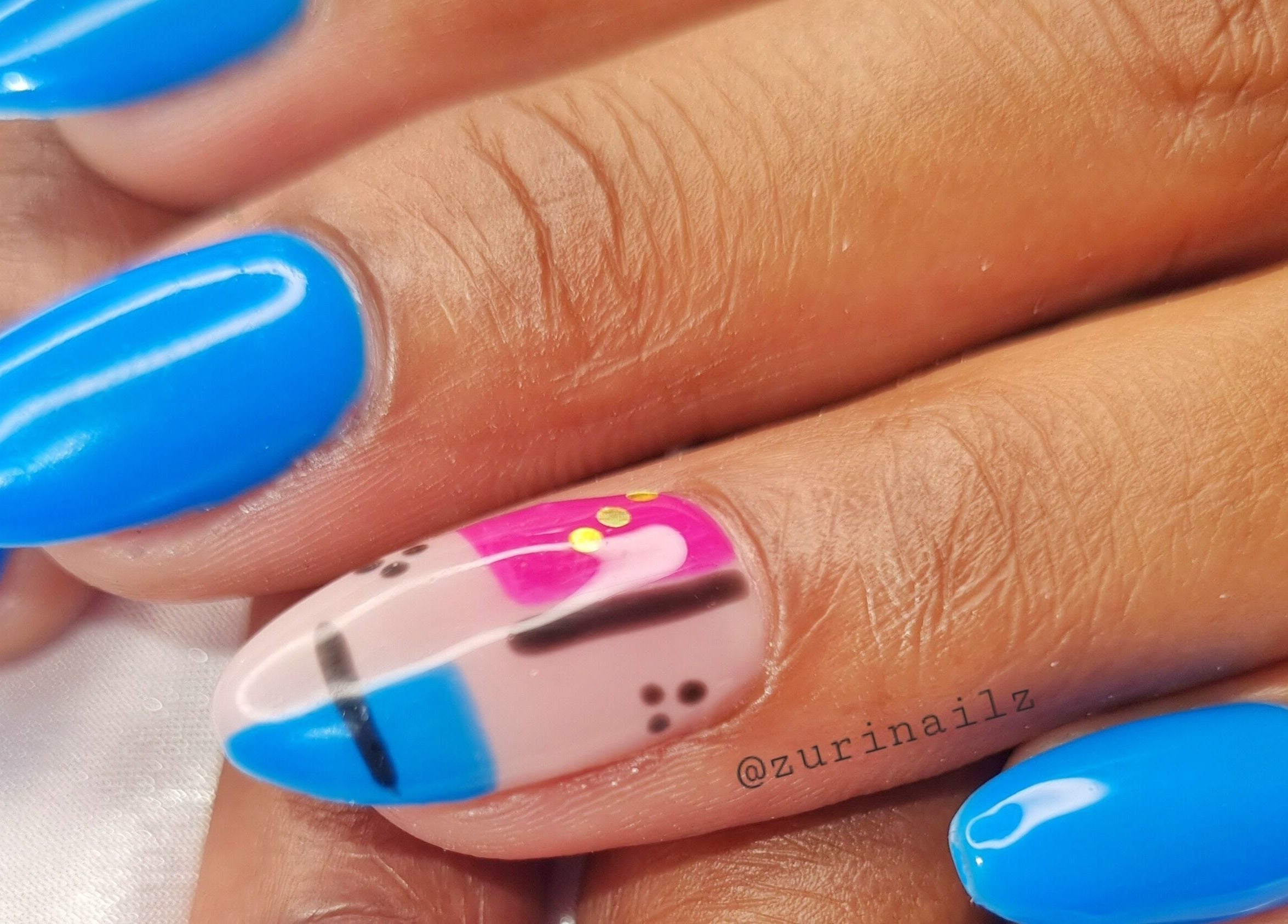 Bright blue and pink nail art at Zuri Nails - Kimberley, Rhodesdene, Northern Cape, ZA.