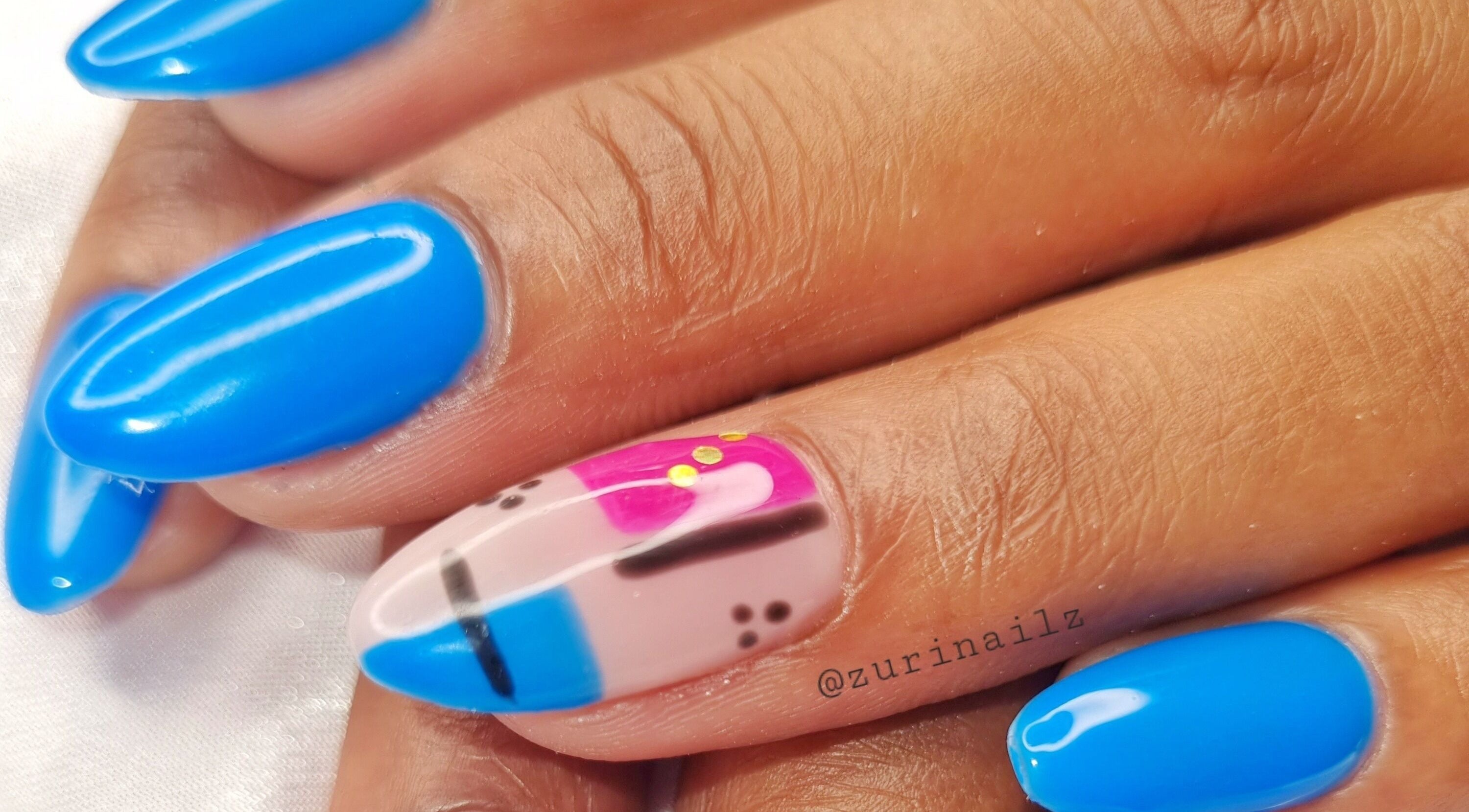Bright blue and pink nail art at Zuri Nails - Kimberley, Rhodesdene, Northern Cape, ZA.
