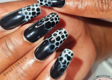 Intricate black and white nail art at Zuri Nails - Kimberley, Rhodesdene, Northern Cape, ZA.