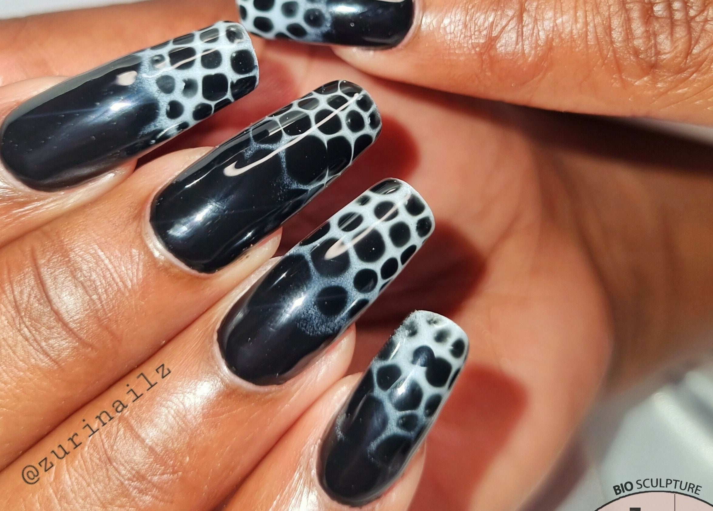 Intricate black and white nail art at Zuri Nails - Kimberley, Rhodesdene, Northern Cape, ZA.