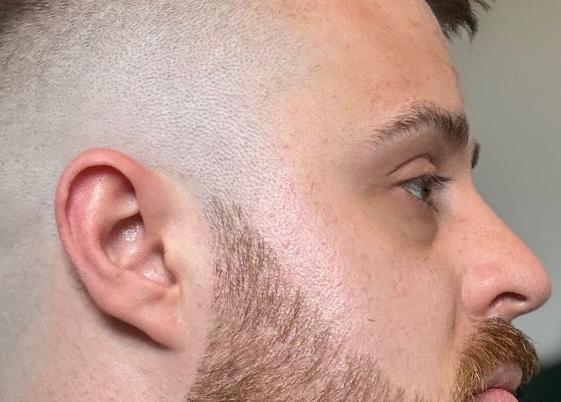 Closeup of a stylish buzzcut by Chris Brown - The Barber in Plymouth, England, GB.