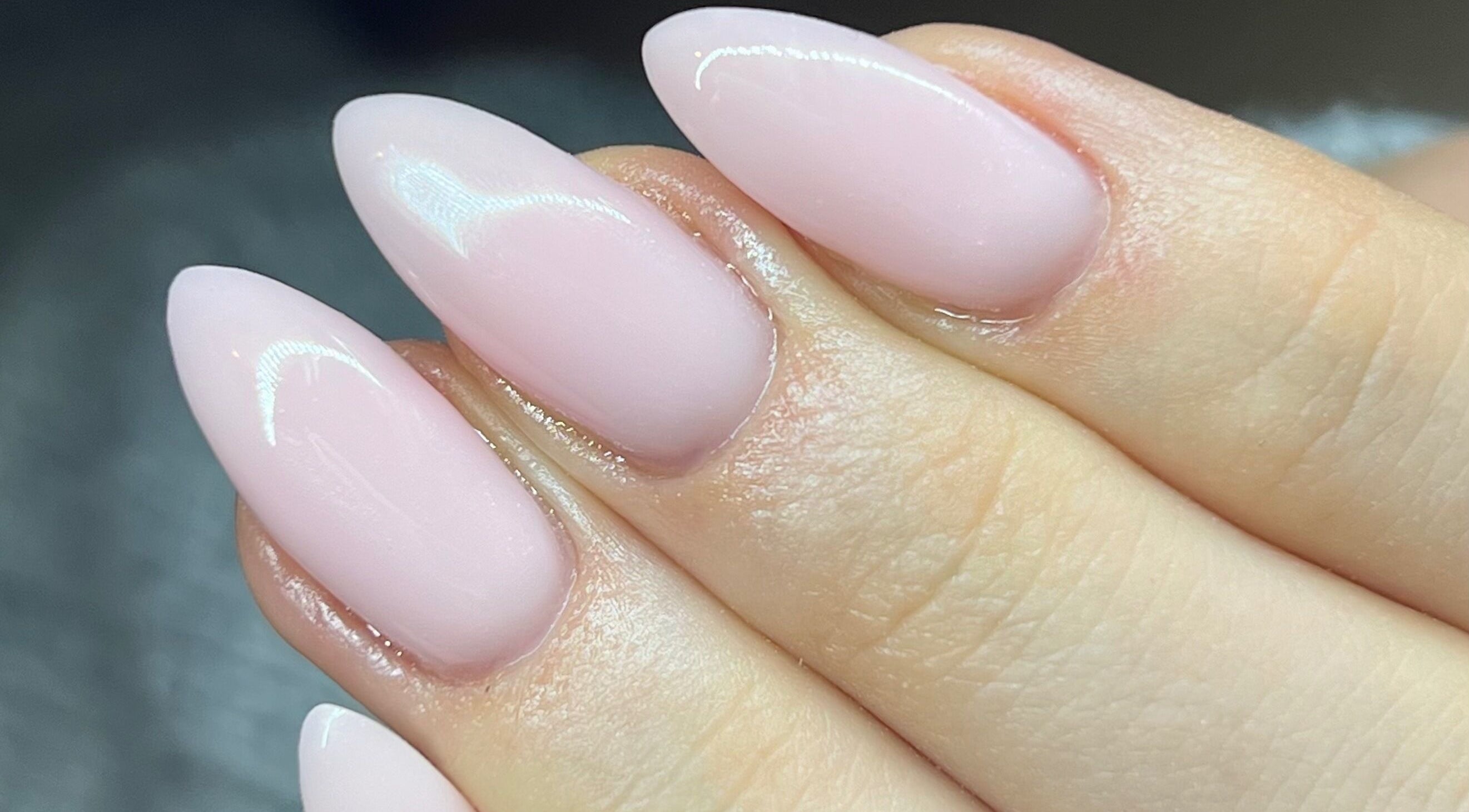 Elegant blush pink manicured nails at Beauty by Lydia, Burton Upon Trent, England, GB.