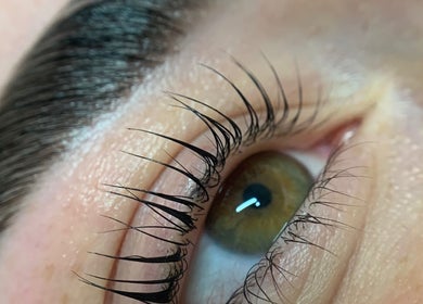 Close-up of eyelashes enhanced at HB Aesthetics, Cannock, England, GB, showcasing lash detailing.
