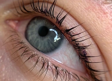 Close-up of perfectly styled eyelashes at HB Aesthetics, Cannock, England, GB.