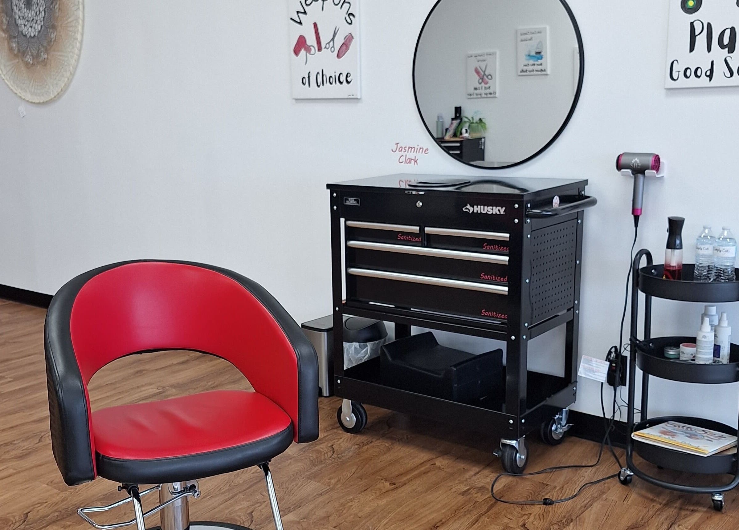 Modern salon chair and tools at Simply Cuts, Forest Lake, Minnesota, US