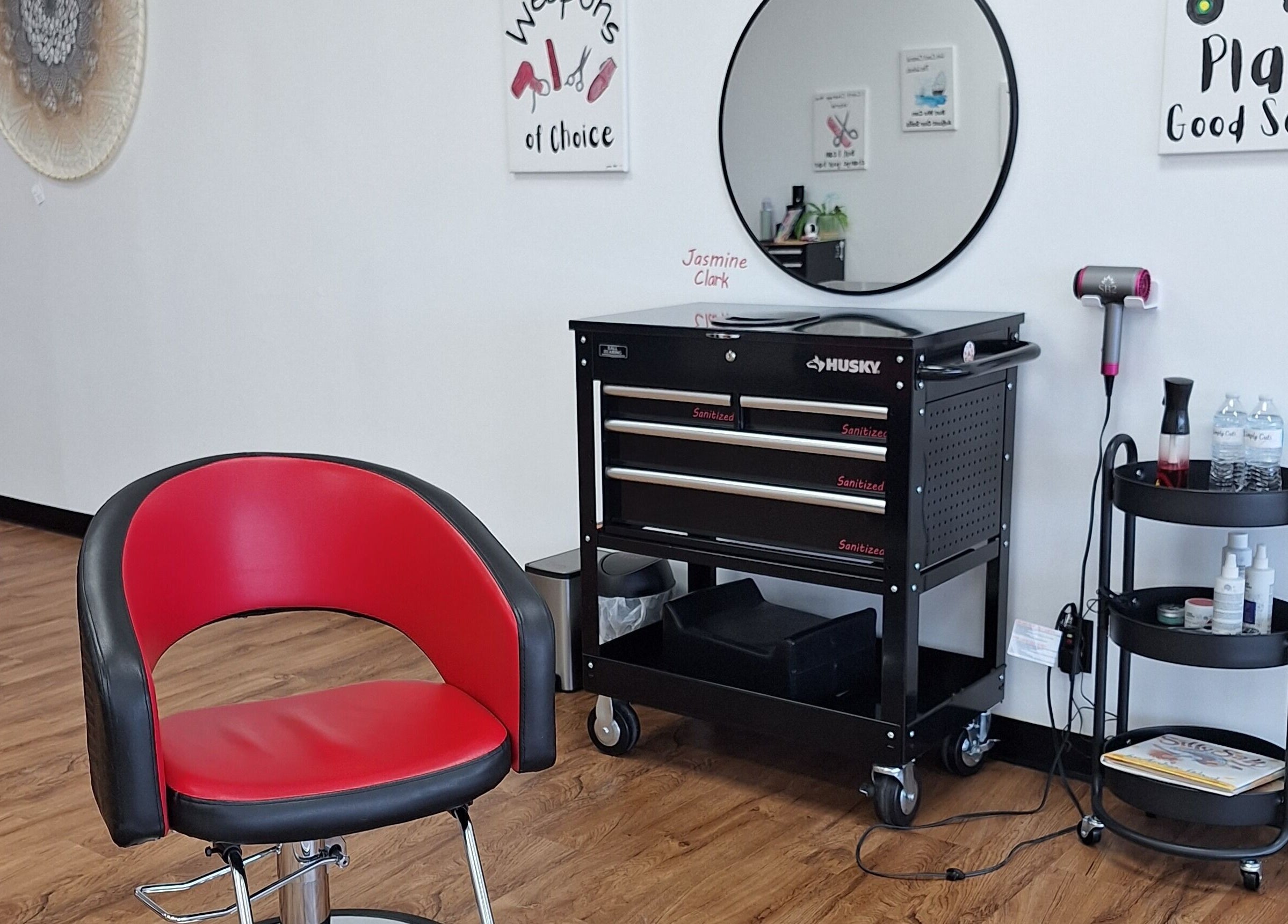 Modern salon chair and tools at Simply Cuts, Forest Lake, Minnesota, US