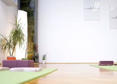 Mirna yoga soba u Dodirom Do Zdravlja - Yoga and Bodywork, Zagreb, Grad Zagreb, HR, s prostirkama i biljkama.