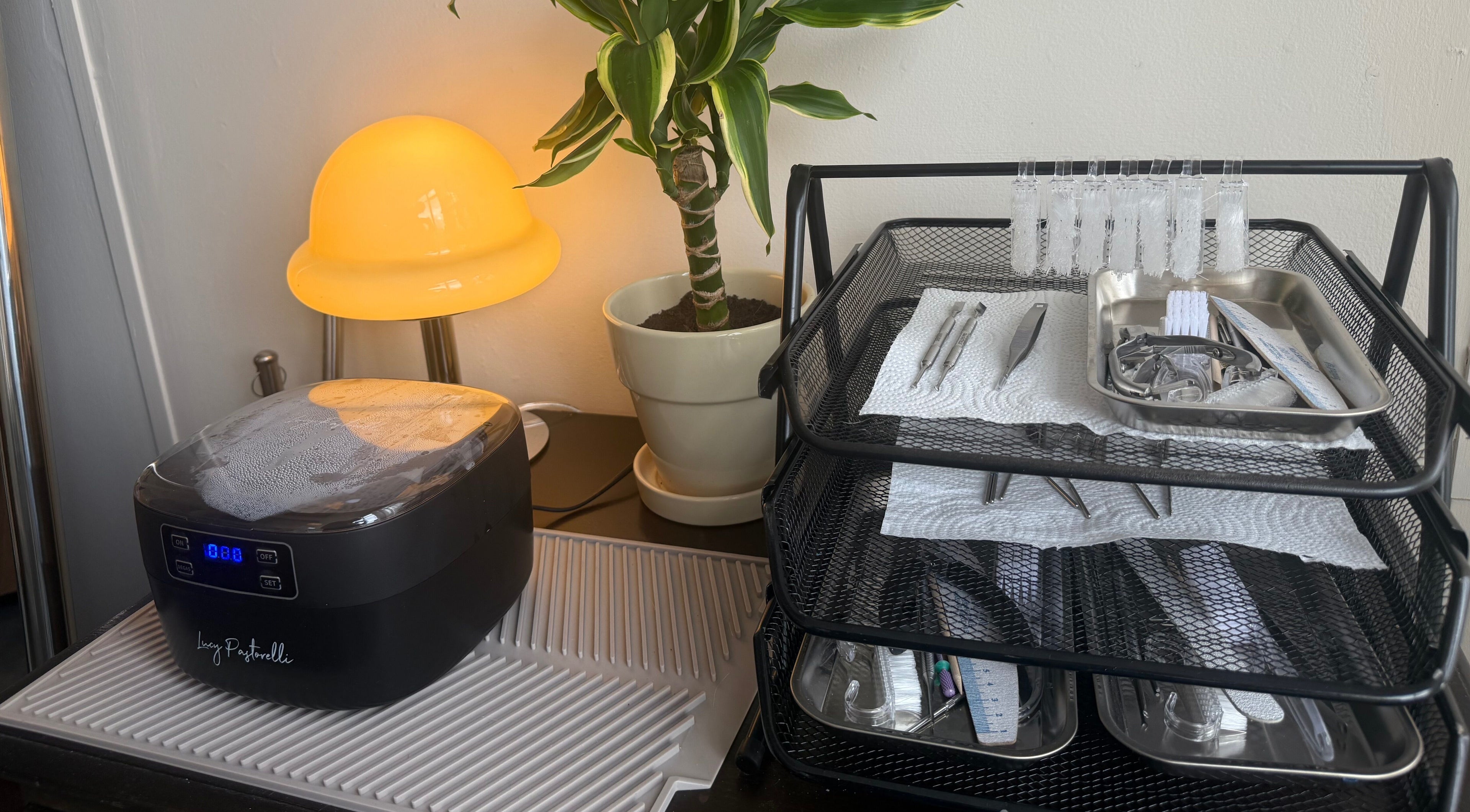 Beauty tools and plant at Port Studio, Stockport, England, GB.