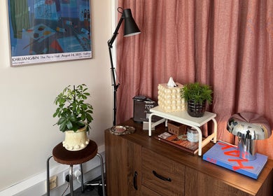 Cozy decor scene at Port Studio, Stockport, England, GB featuring plants and stylish furnishings.