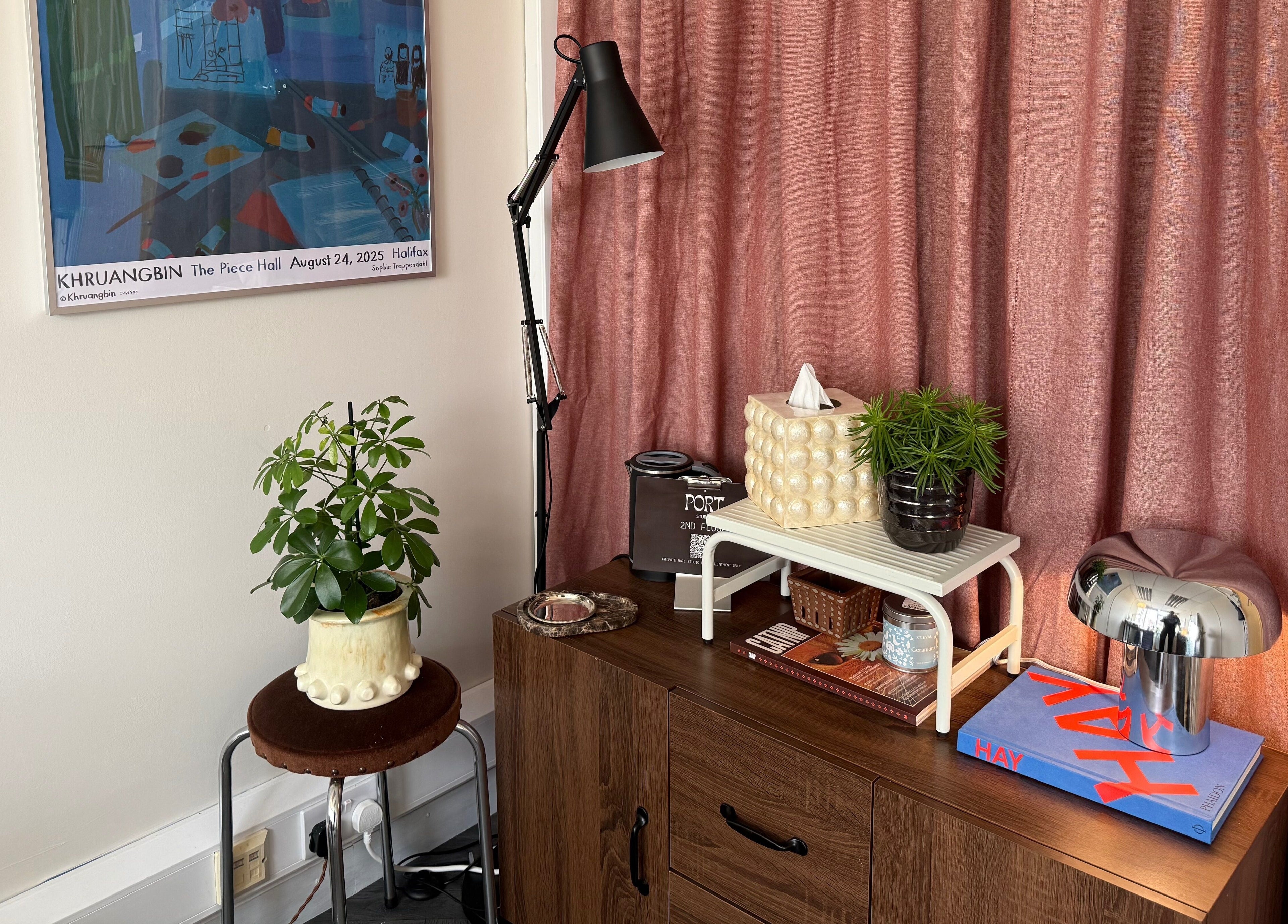 Cozy decor scene at Port Studio, Stockport, England, GB featuring plants and stylish furnishings.