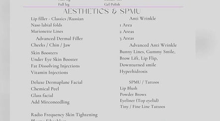 Service menu at HJ Beauty offering aesthetics in Warrington, England, GB.