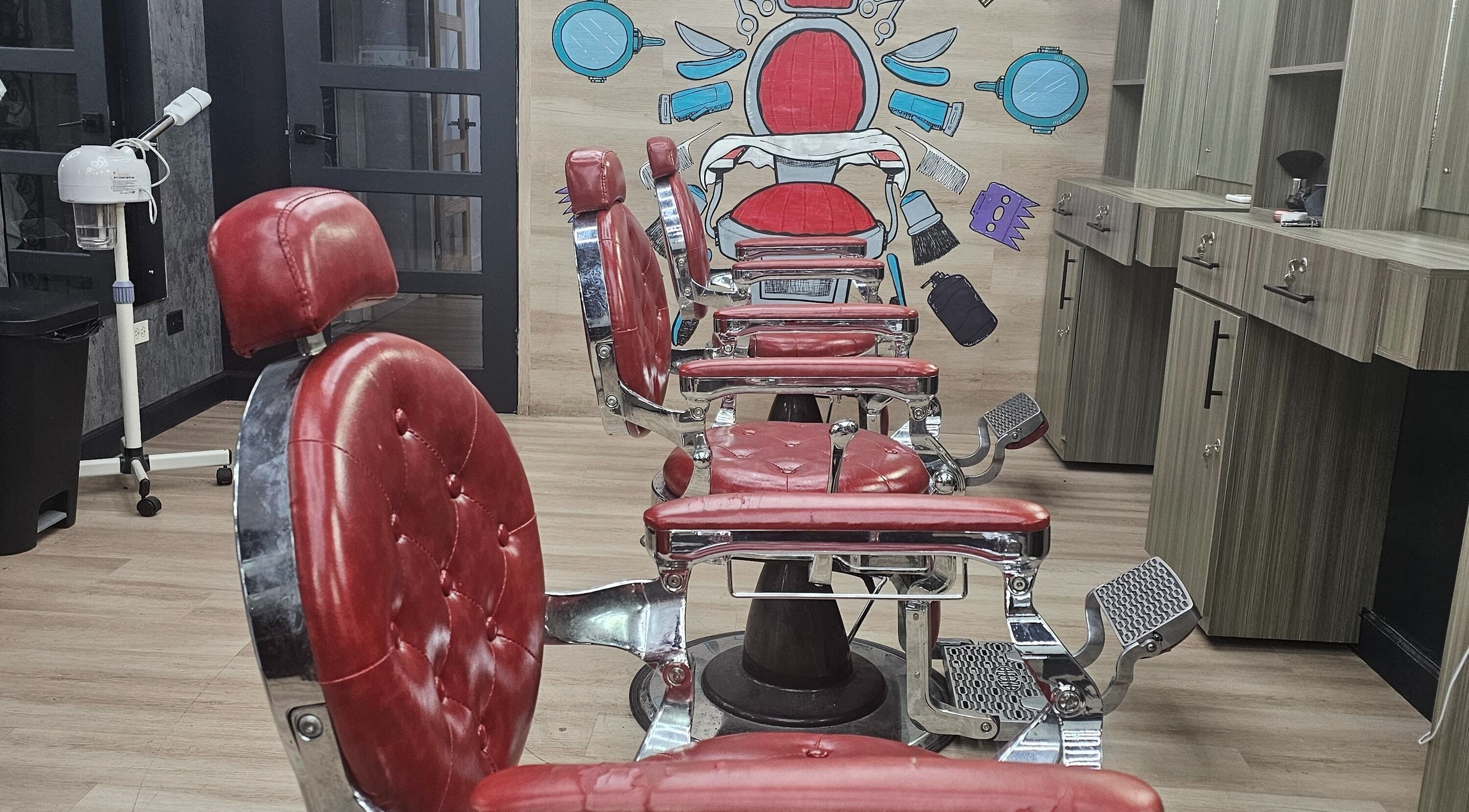Classic red barber chairs at The Beardologist, Port of Spain, Port of Spain Corporation, TT.
