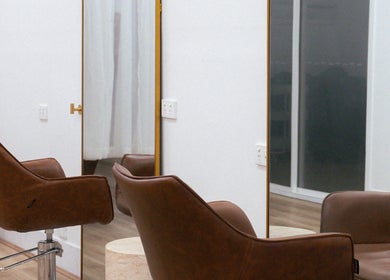Chic salon chairs at SBM The Salon, Boronia Heights, Queensland, AU.
