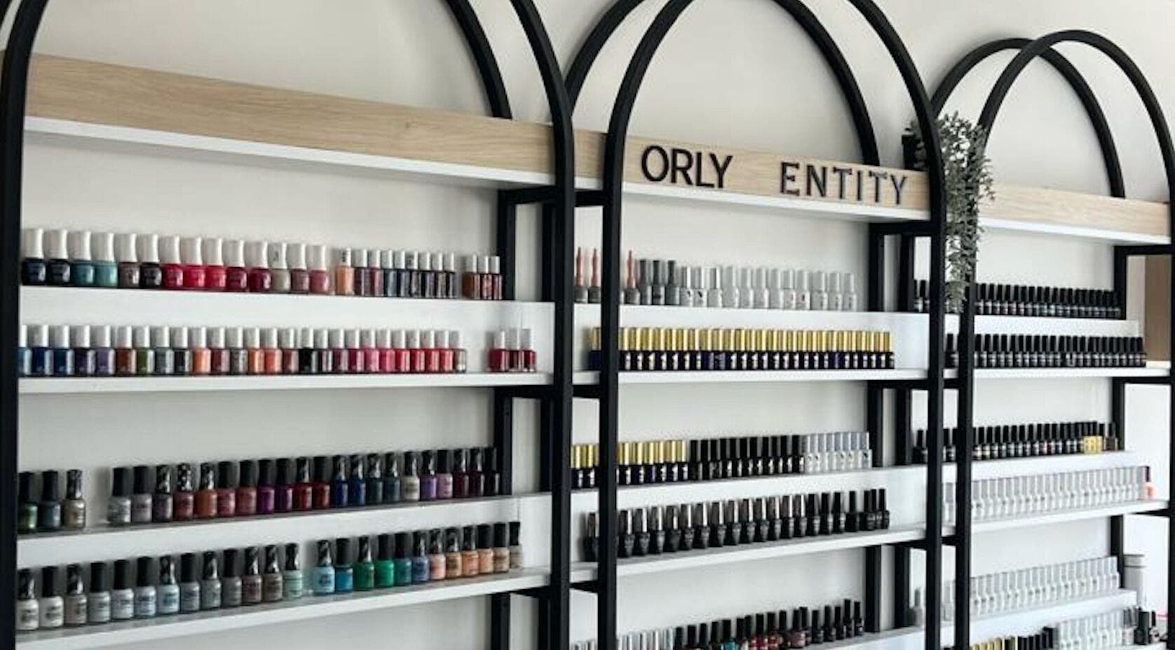 Lavie beauty salon Souq Al Madina showcases a vibrant nail polish wall in Muscat, Muscat Governorate, OM.