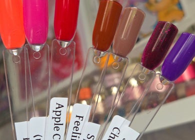 Colorful nail polish samples at Celestial Nails Balloch, Balloch, Scotland, GB. Highlighting vibrant manicure options.