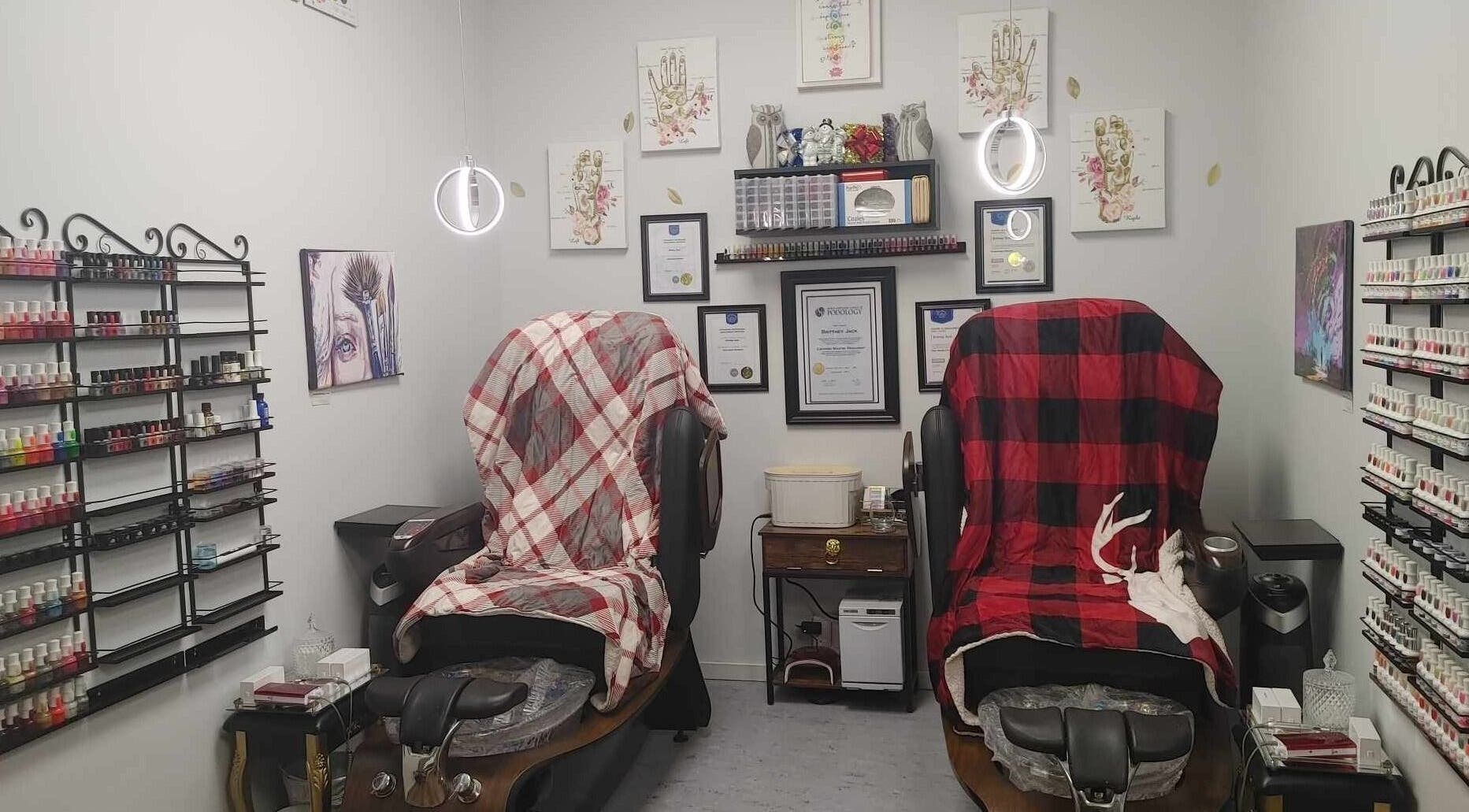 Inviting nail care chairs at Beast 2 Beauty Bar (Medi-Spa), Williams Lake, BC, offering a relaxing spa experience.
