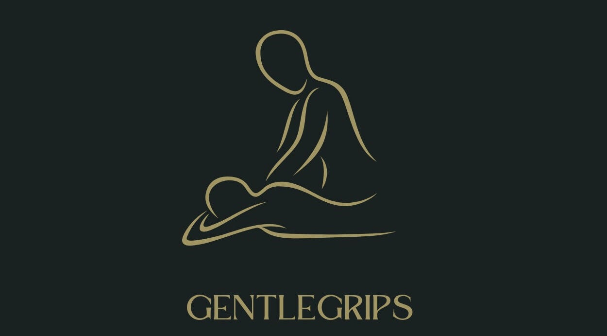 Logo of Gentle Grips spa in Willemstad, Curaçao, featuring a minimalist massage silhouette.
