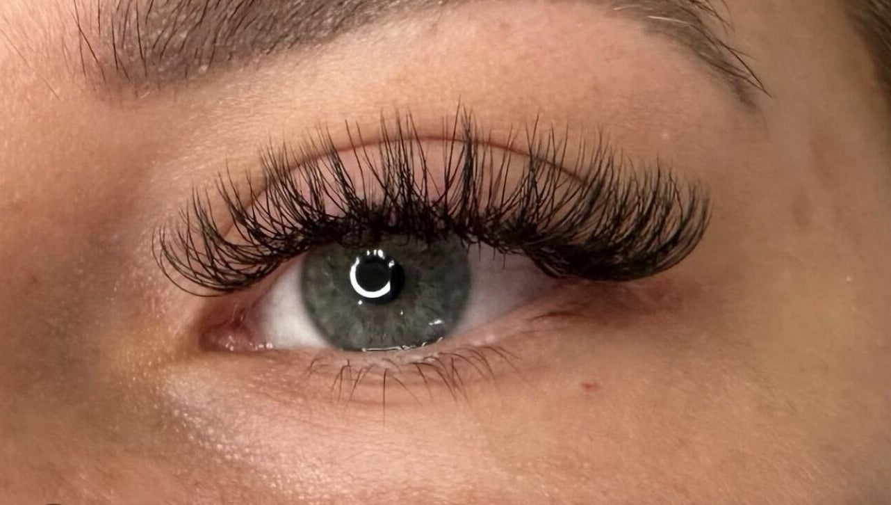 Close-up of elegant eyelash extensions at Em’s Lashes and Beauty, Lowestoft, England, GB.