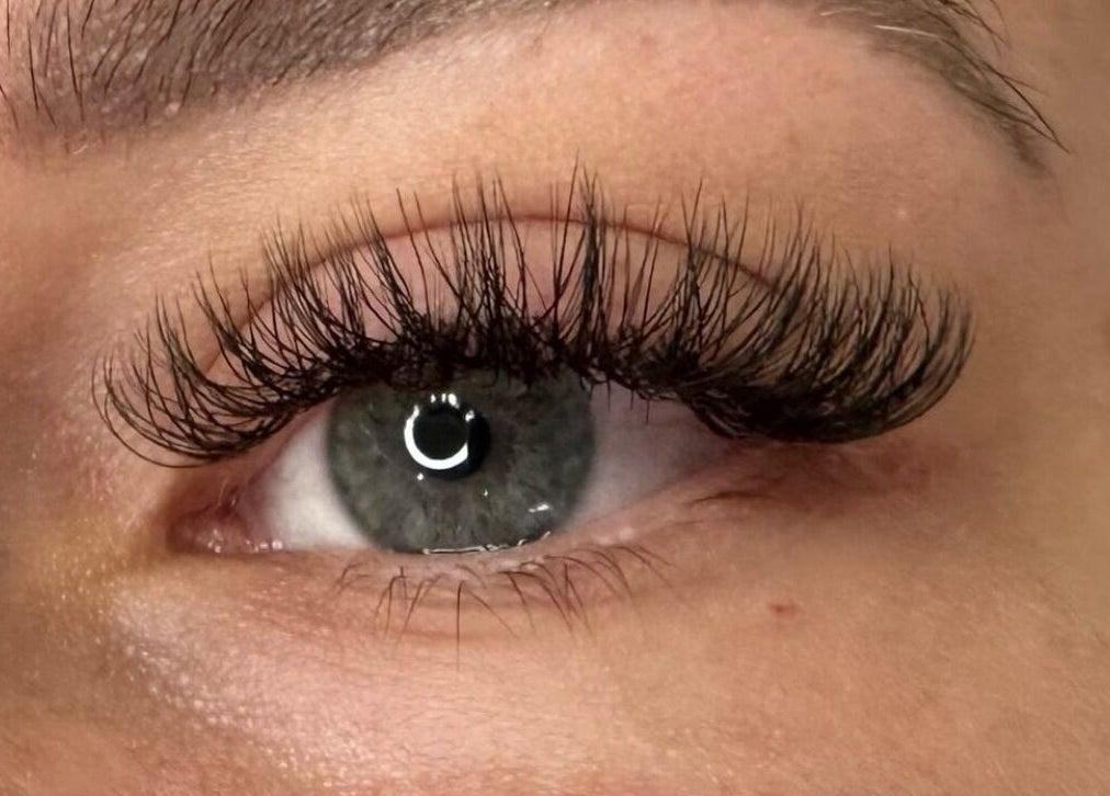 Close-up of elegant eyelash extensions at Em’s Lashes and Beauty, Lowestoft, England, GB.