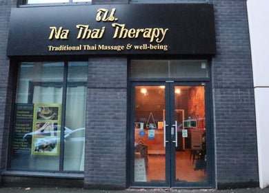 Na Thai Therapy exterior in Birmingham, England, GB, showcasing inviting entrance and signage.
