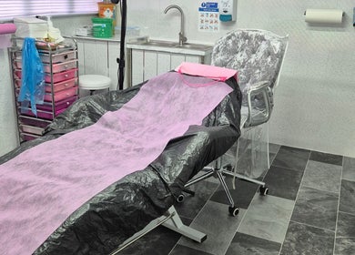 Treatment bed at Skin-Finity in Aylesham, England, GB ready for beauty and wellness sessions.
