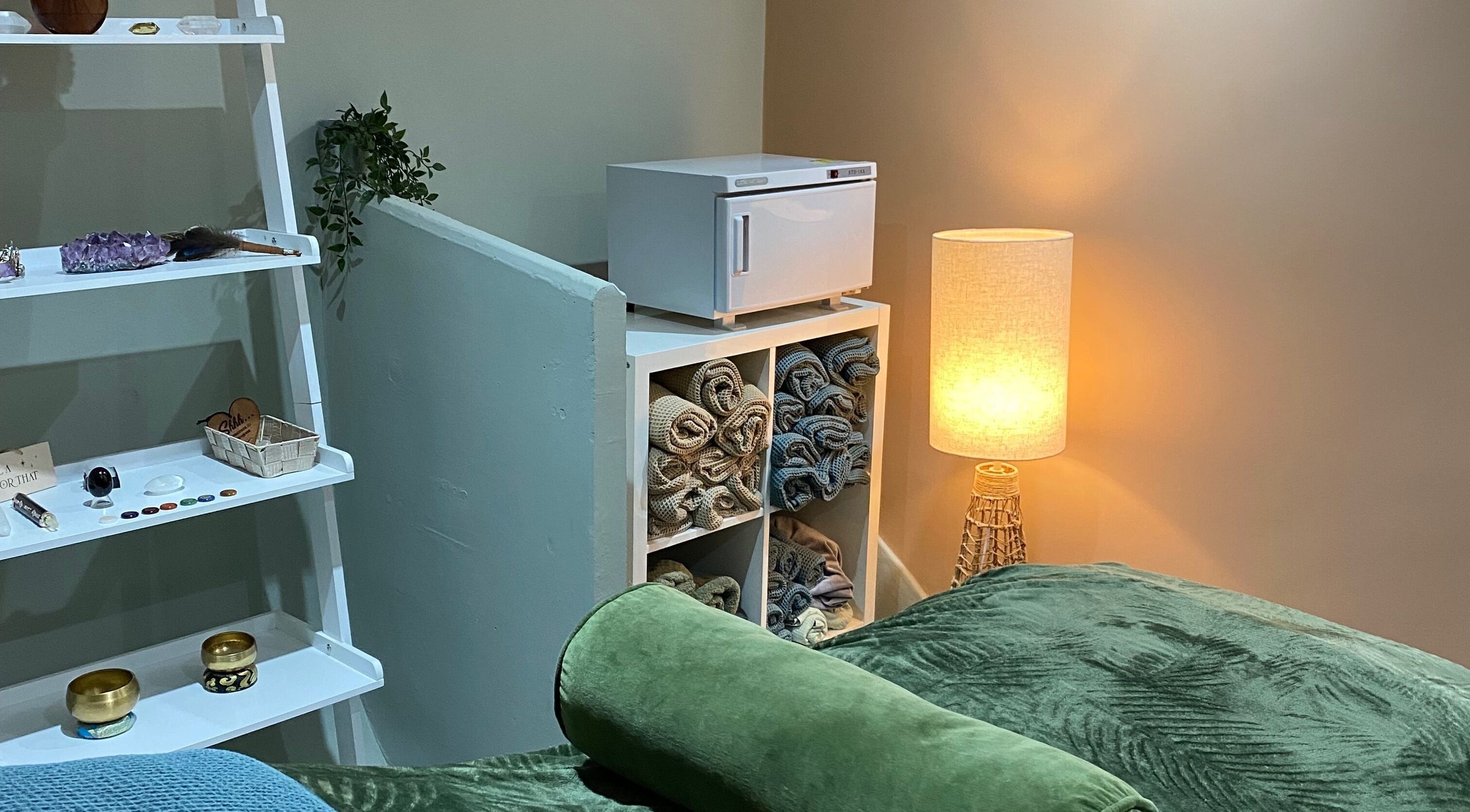 Relaxing therapy room at Paula Aesthetics & Holistics, North Houghton, England, GB.