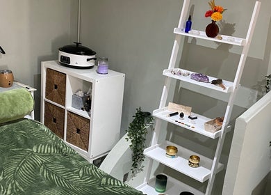 Tranquil therapy room at Paula Aesthetics & Holistics, North Houghton, England, GB. Featuring cozy decor.