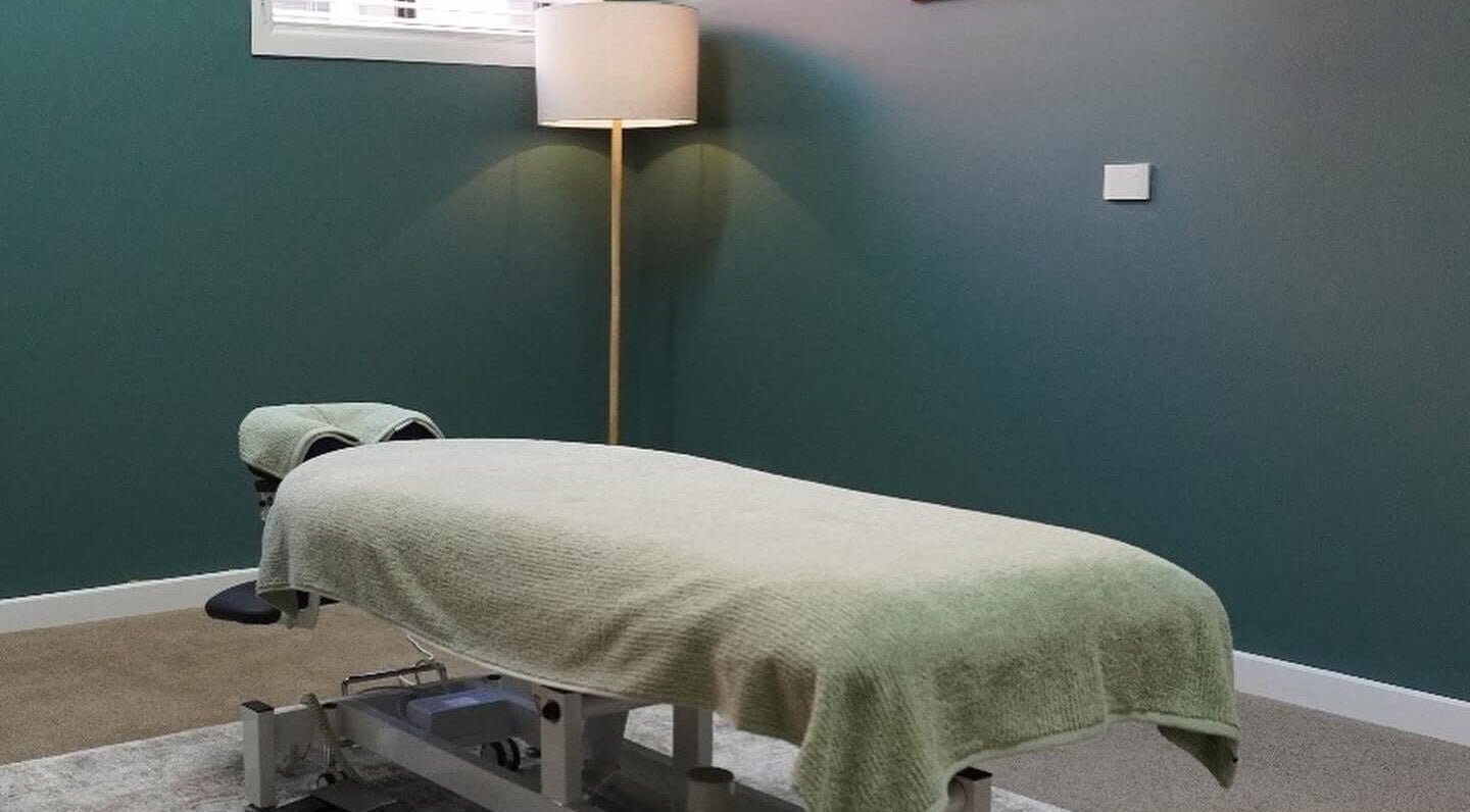 Calm therapy room at Sunday Ridge Remedial, KINFOLK Colac, Colac, Victoria, AU with massage table.
