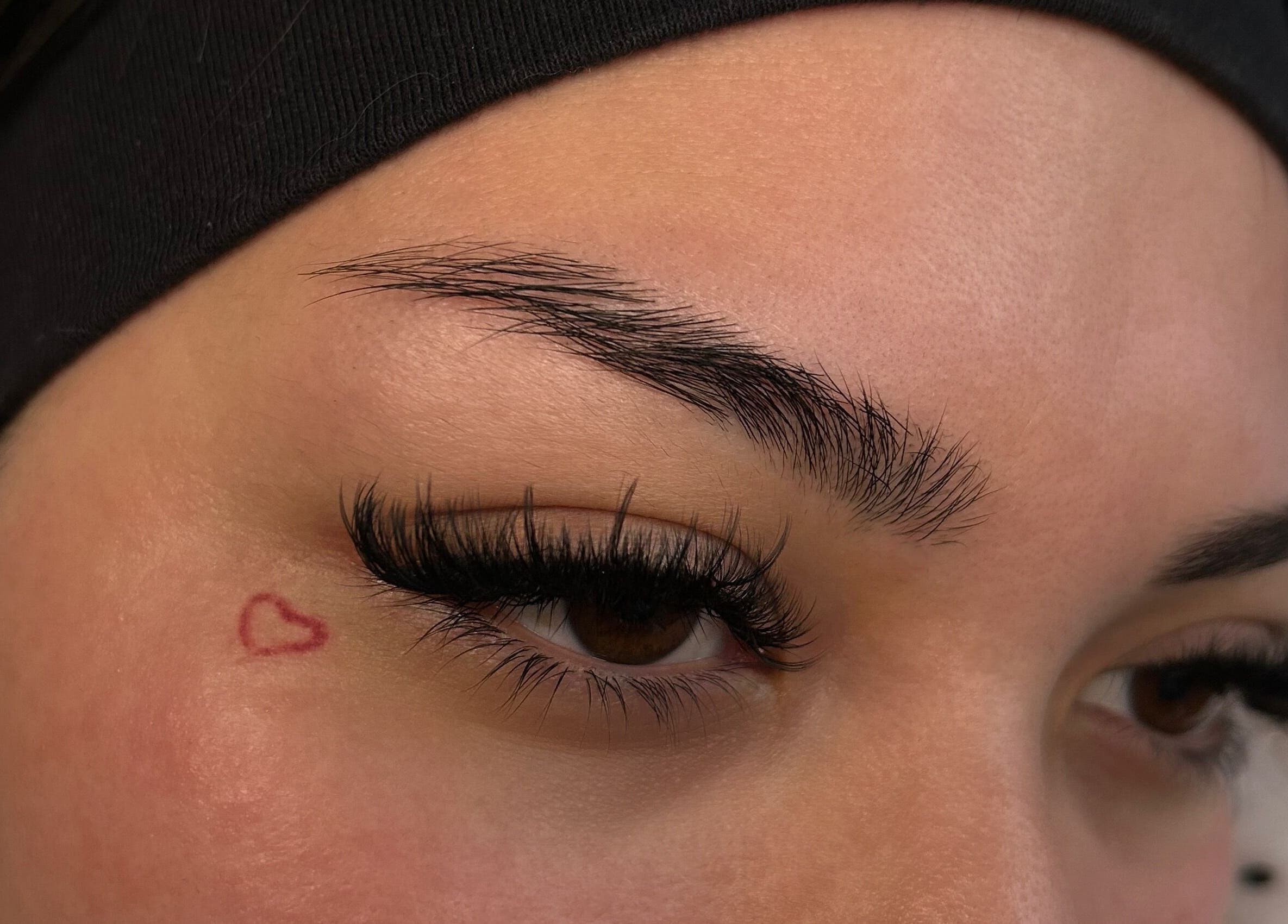 Close-up of eyelash extensions at Icey Pearlz, Catoosa, Oklahoma, US, showcasing detailed beauty work.