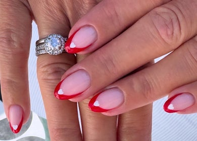 Chic heart-tipped nail art at Simmy & Co Nails, Melbourne, Victoria, AU.