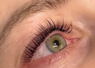 Close-up of enhanced lashes at BKlima Beauty, Basildon, England, GB.