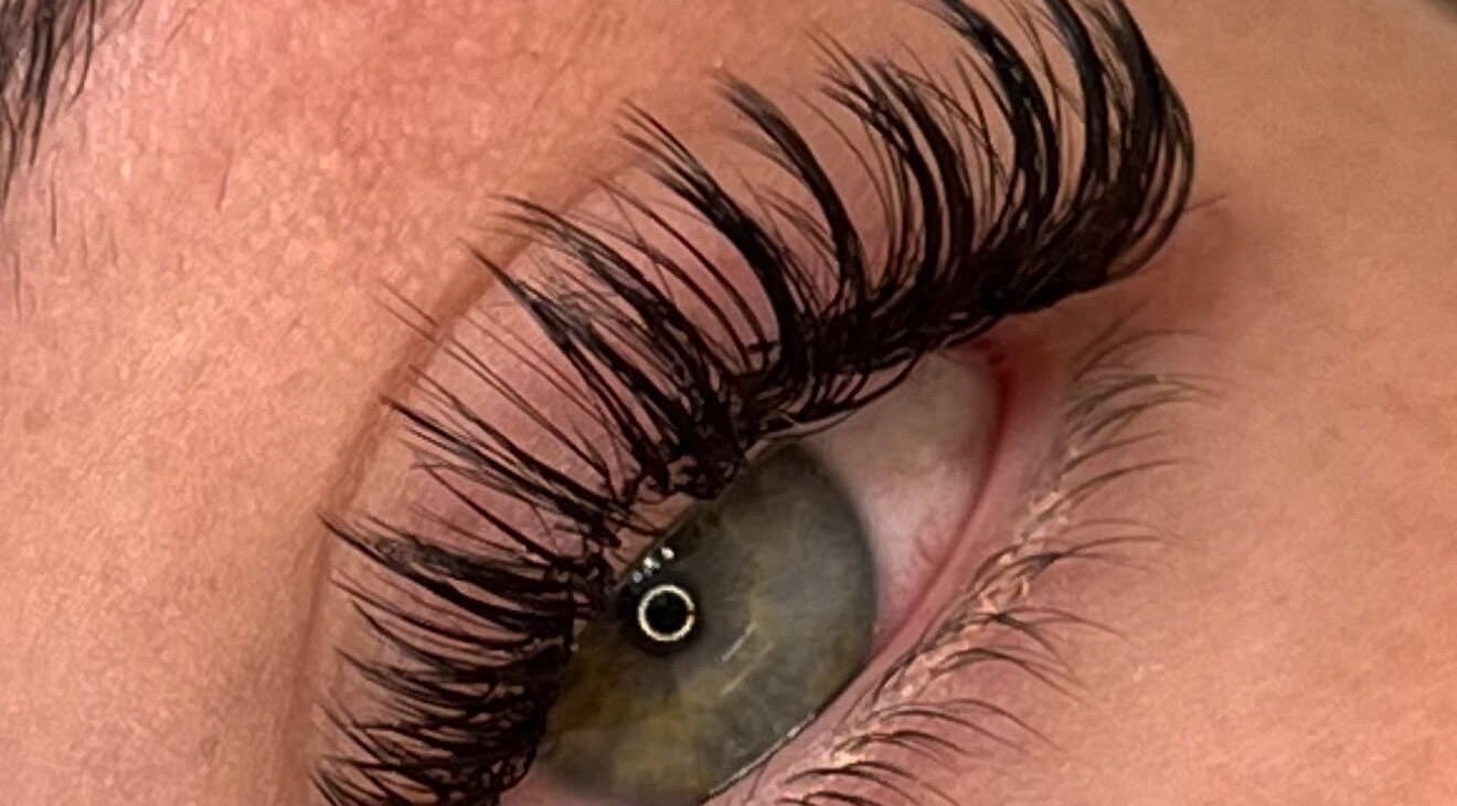 Closeup of eye with luscious lashes at Lashlab (home based), Houghton Regis, England, GB.